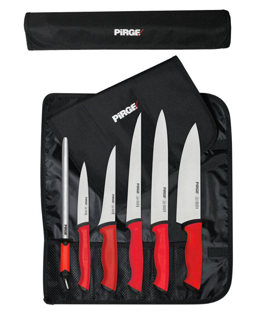 Комплект кухненски ножове, масат и калъф Pirge Duo