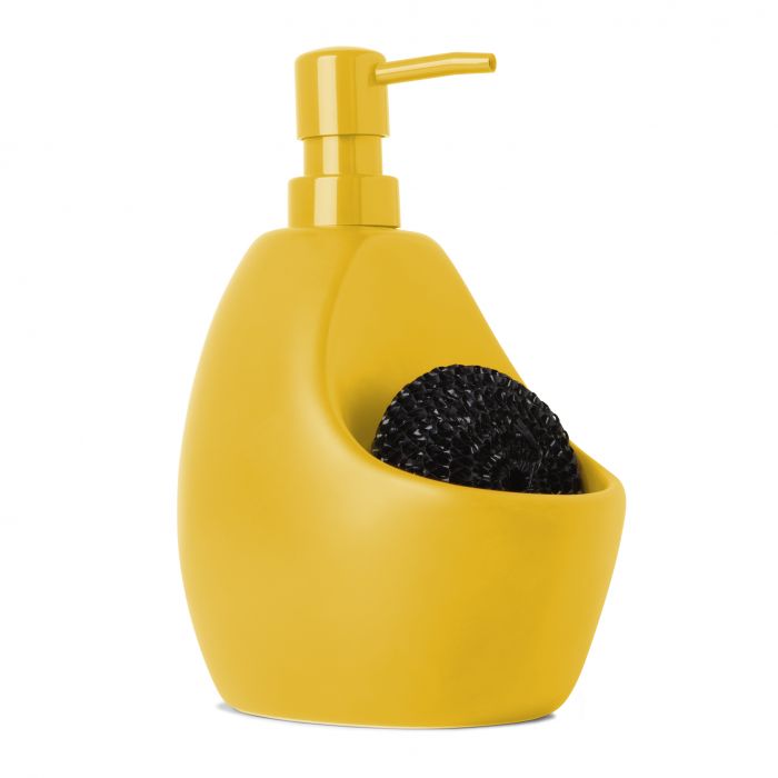 Диспенсър за миещ препарат с отделение за кухненска тел Umbra Joey - цвят жълт