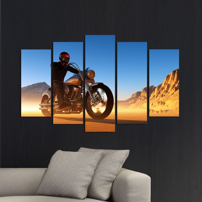 Декоративeн панел за стена с мотоциклетист в пустиня Vivid Home