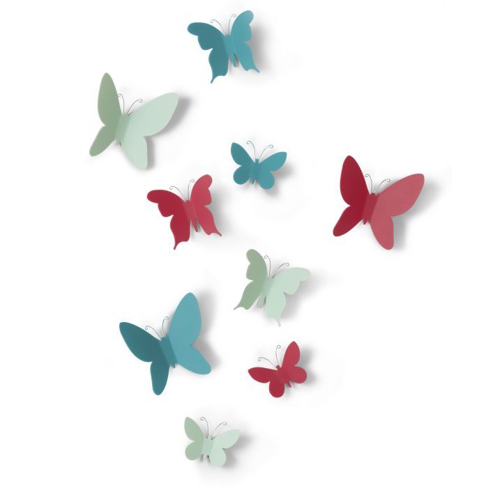 Комплект декорация за стена Umbra Mariposa - 9 броя пеперуди - 3 размера - 3 цвята