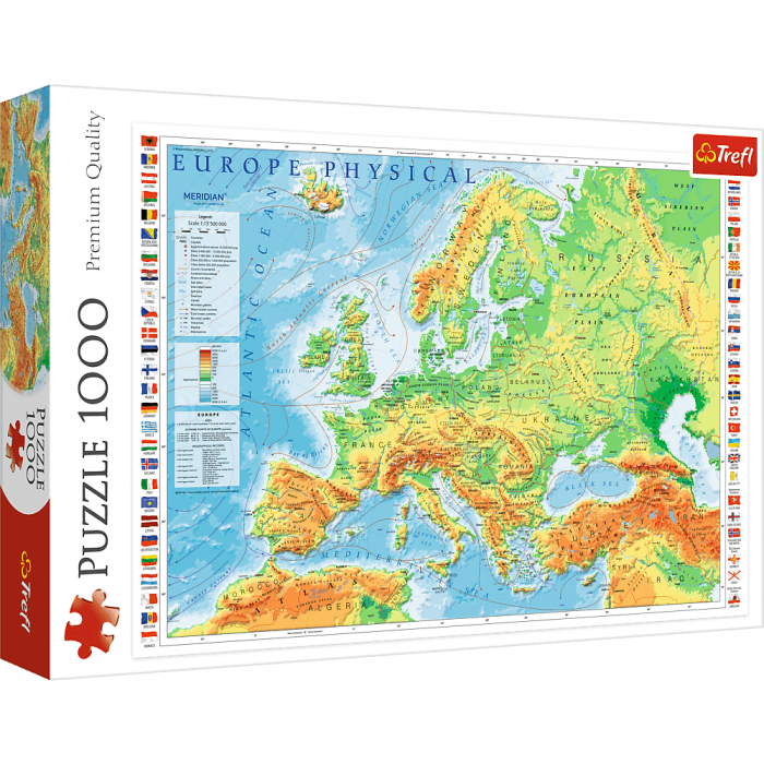 Пъзел Trefl Физическа Карта на Европа, 1000 части