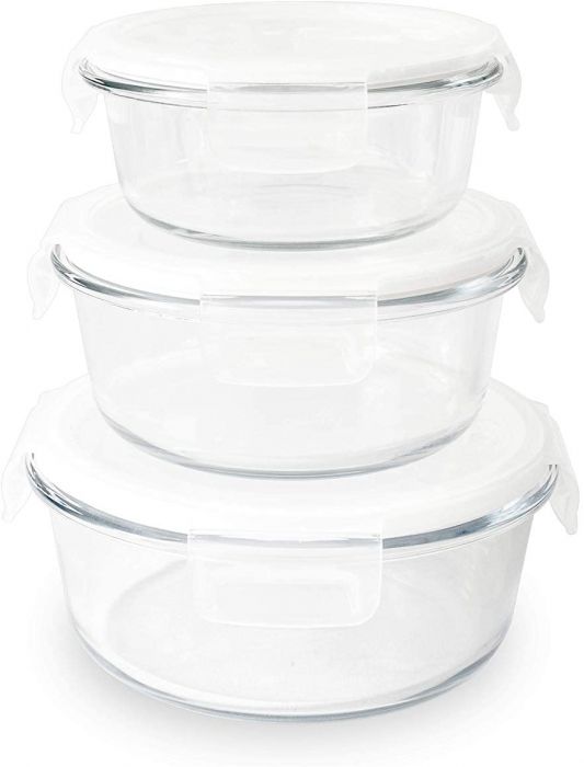 Сет от 3 броя кръгли стъклени кутии за храна с различни размери Pebbly - 400, 620, 950 мл