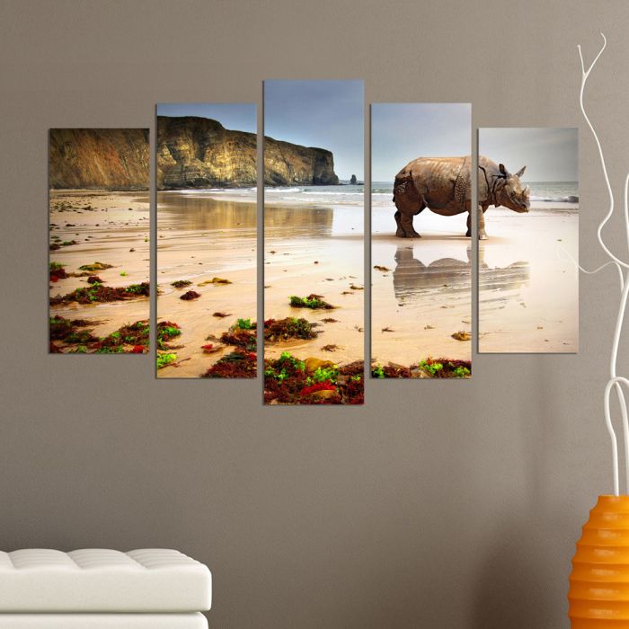 Декоративен панел за стена с екзотичен морски пейзаж и носорог Vivid Home