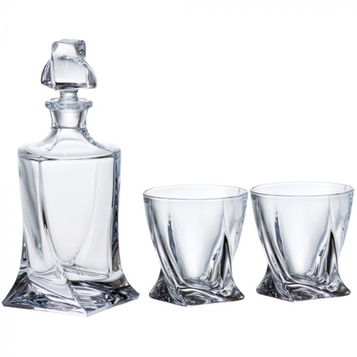 Комплект гарафа и чаши от кристално стъкло за уиски Bohemia Crystalite Quadro
