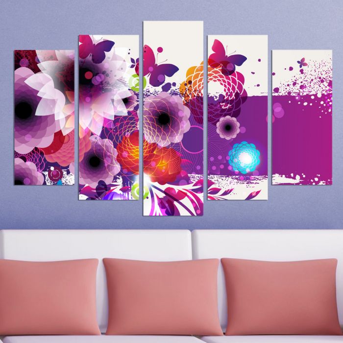 Декоративeн панел за стена с флорални мотиви в пурпурна гама Vivid Home