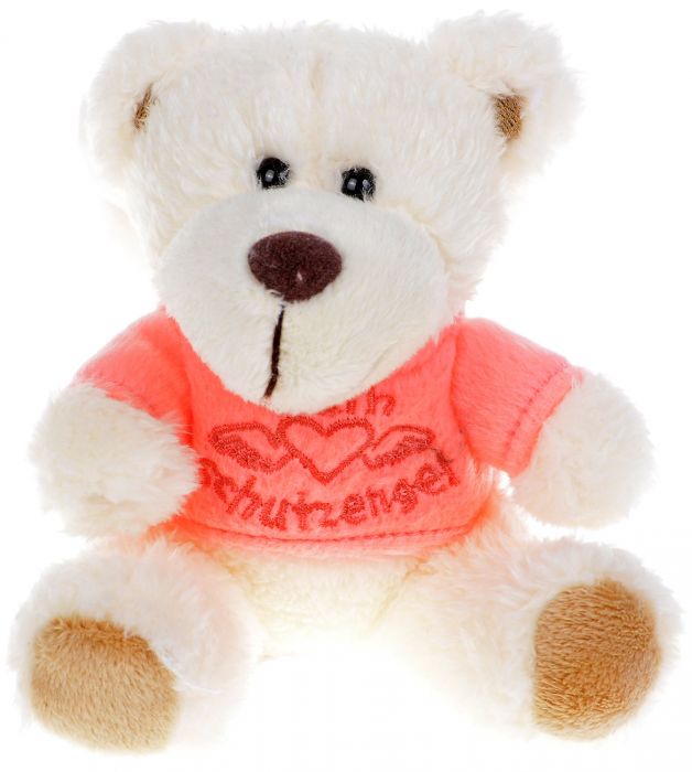 Плюшена играчка Morgenroth Plusch – Мече с розова тениска “ангел-пазител”, 12 cм