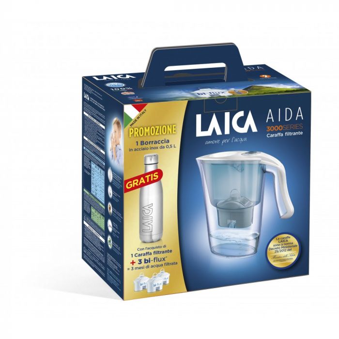 Комплект кана за филтриране на вода Laica Aida + 3 броя филтри Bi-Flux + Inox бутилка, червена