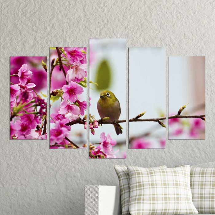 Декоративен панел за стена с цъфнала клонка в птица Vivid Home