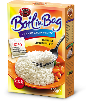 Бланширан дългозърнест ориз в пакетчета Крина Boil in Bag 4 х 500 г