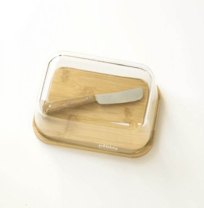 Кутия за масло със стъклен капак и нож Pebbly