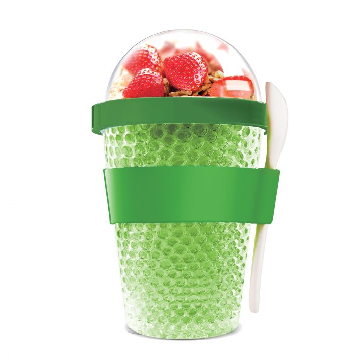 Двустенна охлаждаща чаша с прибор Asobu Chill Yo 2 Go - цвят зелен