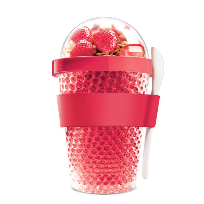 Двустенна охлаждаща чаша с прибор Asobu Chill Yo 2 Go - цвят червен
