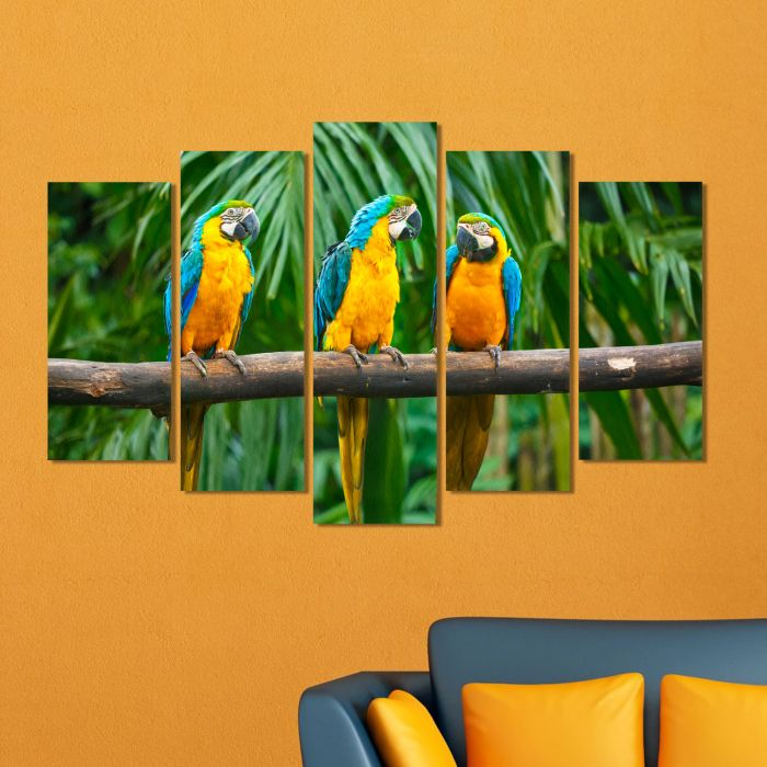 Декоративeн панел за стена с пъстроцветни папагали Vivid Home