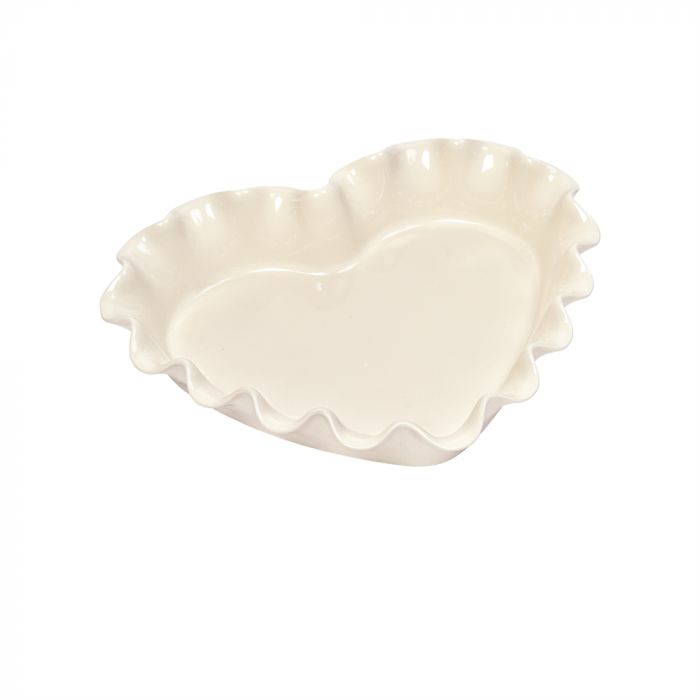 Керамична форма за тарт (сърце) Emile Henry Ruffled Heart Dish 33 х 29 см - цвят екрю
