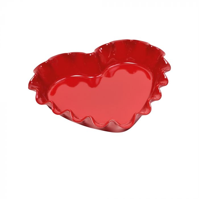 Керамична форма за тарт (сърце) Emile Henry Ruffled Heart Dish 33 х 29 см - цвят червен