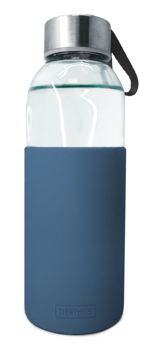 Стъклена бутилка със силиконов протектор Vin Bouquet/Nerthus 400 мл, синя