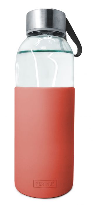 Стъклена бутилка със силиконов протектор Vin Bouquet/Nerthus 400 мл, червена