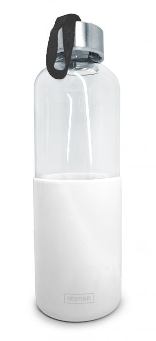 Стъклена бутилка за вода със силиконов протектор Vin Bouquet/Nerthus 600 мл, бяла
