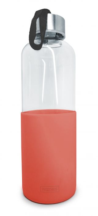 Стъклена бутилка за вода със силиконов протектор Vin Bouquet/Nerthus 600 мл, червена
