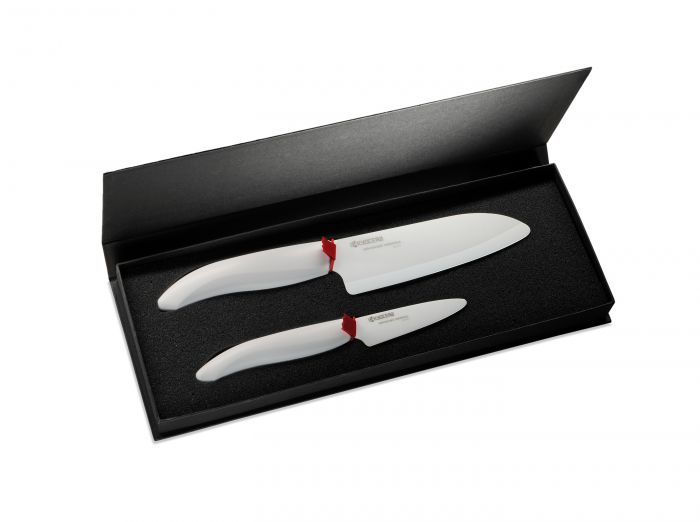 Комплект от 2 броя керамични ножове с бяло острие/бяла дръжка Kyocera
