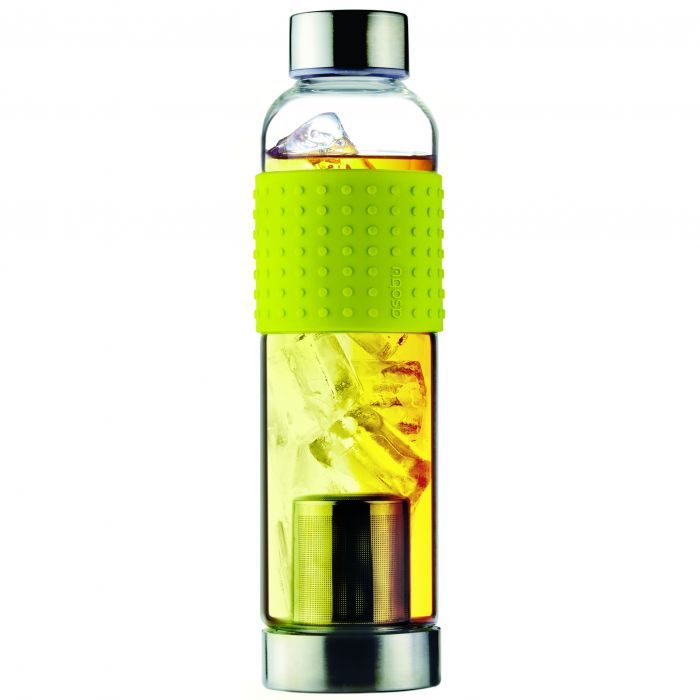 Стъклена термо бутилка с филтър за чай Asobu Ice T 2 Go 400 мл - цвят жълт