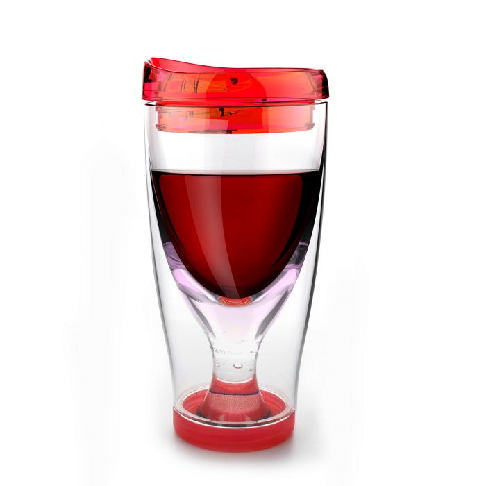 Тристенна охлаждаща чаша за вино с капак Asobu Ice Vino 2Go 300 мл - цвят червен