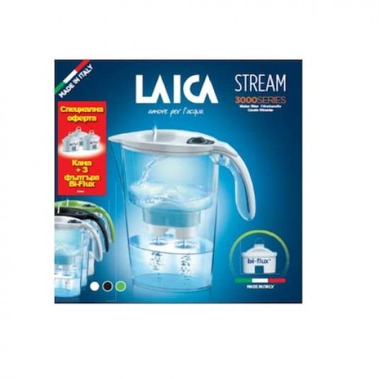 Комплект кана за филтриране на вода Laica Stream + 3 броя филтри Bi-Flux, черна
