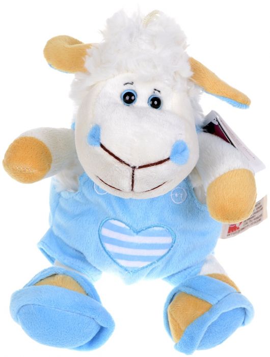Плюшена играчка Morgenroth Plusch – Овчица със сини панталонки и бляскави очи, 27 cм