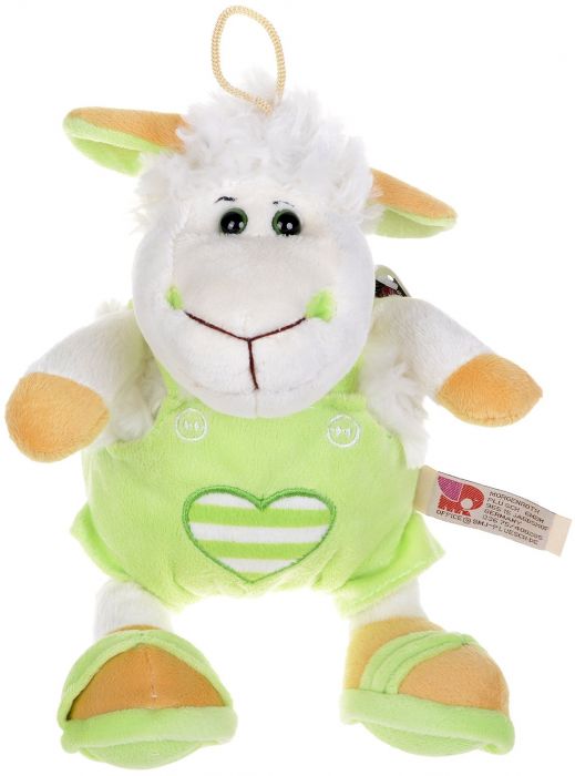 Плюшена играчка Morgenroth Plusch – Овчица със зелени панталонки и бляскави очи, 27 cм