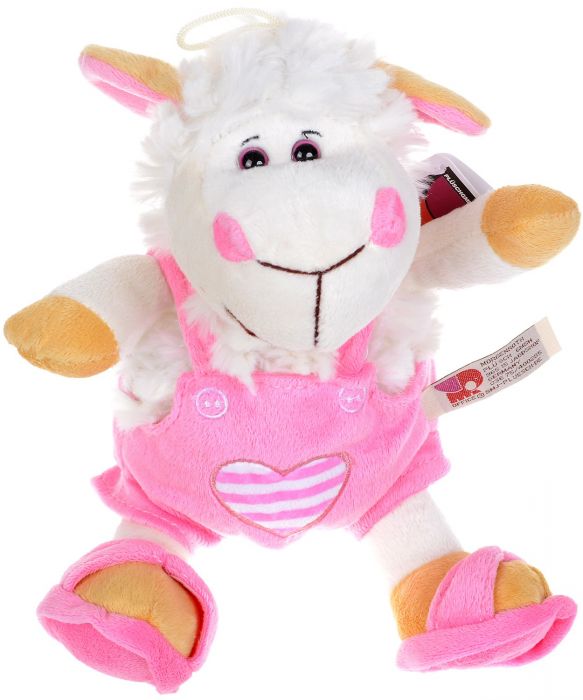 Плюшена играчка Morgenroth Plusch – Овчица с розови панталонки и бляскави очи, 27 cм