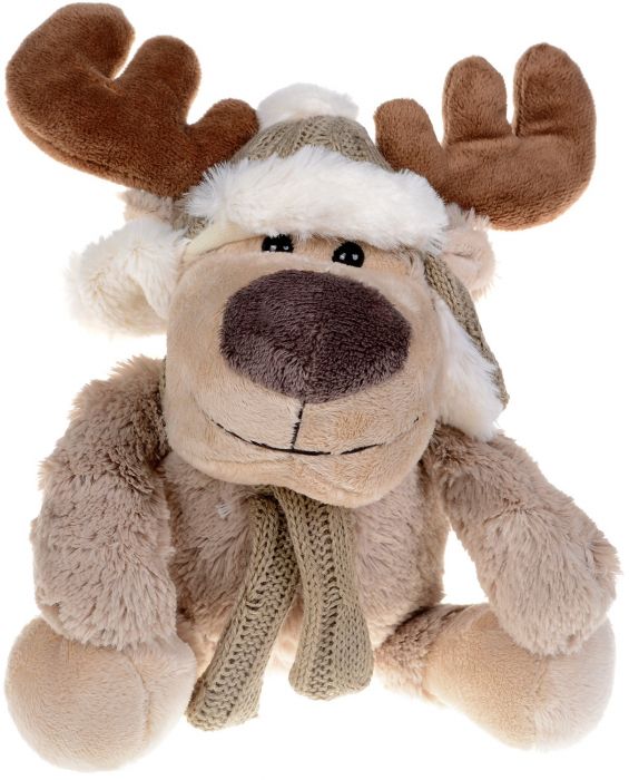 Плюшена играчка Morgenroth Plusch – Сив лос с мека шапка и шал, 28 cм
