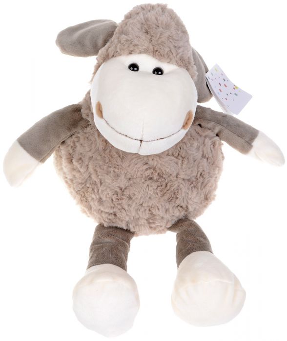 Плюшена играчка Morgenroth Plusch – Сива овчица с раиран шал, 35 cм
