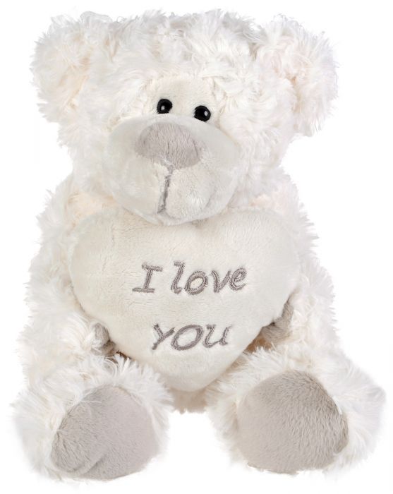 Плюшена играчка Morgenroth Plusch – Бяло мече със сърце “I love You”, 20 cм