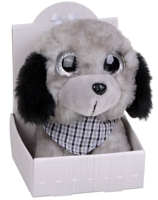Плюшена играчка Morgenroth Plusch – Сиво кученце с бляскави очи, 12 cм