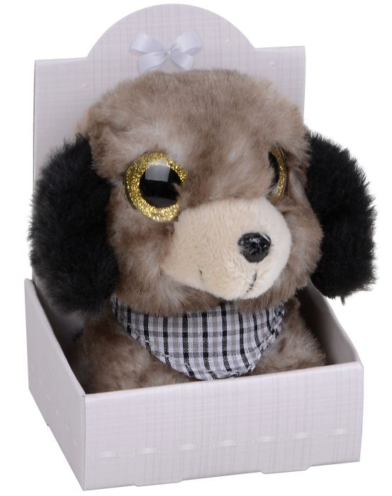 Плюшена играчка Morgenroth Plusch – Кафяво кученце с бляскави очи, 12 cм