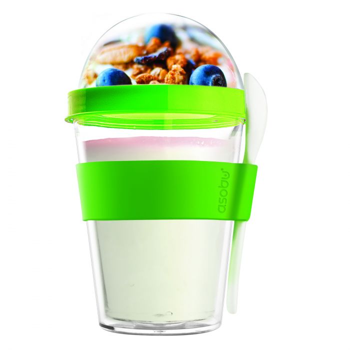 Двустенна чаша с лъжичка Asobu Yo 2 Go, цвят зелен