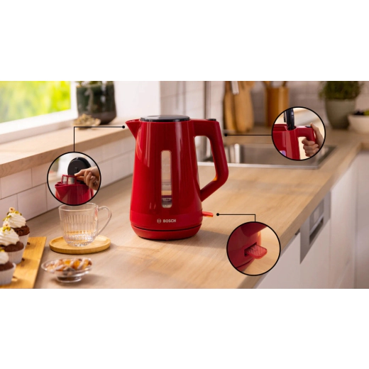 Електрическа кана Bosch TWK1M124, 2400 W - червена