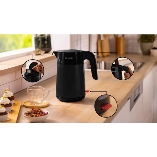 Електрическа кана Bosch TWK2M163, MyMoment Plastic Kettle, 2400 W - черна