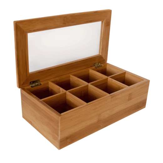 Бамбукова кутия за чай Horecano - 8 секции, 6.6 x 31 x 9.6 см