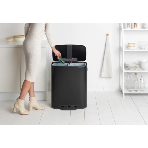 Кош за смет Brabantia Bo Pedal Matt Black, 2 x 30 л
