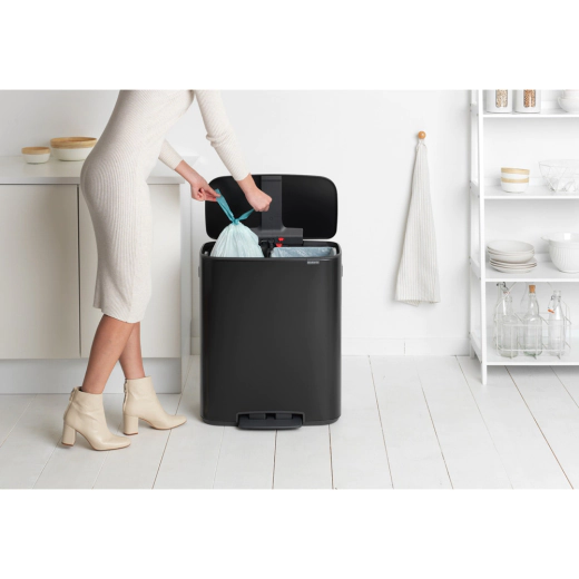 Кош за смет Brabantia Bo Pedal Matt Black, 2 x 30 л