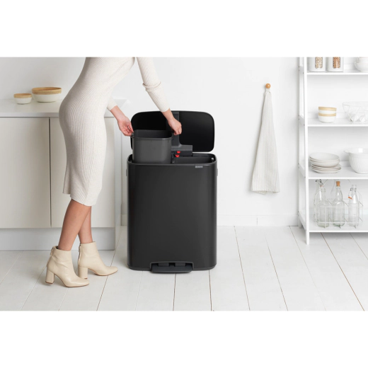 Кош за смет Brabantia Bo Pedal Matt Black, 2 x 30 л