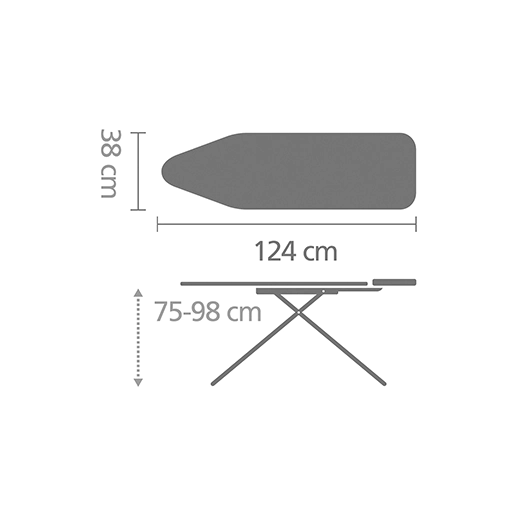 Маса за гладене с поставка за парогенератор Brabantia Denim Blue, 124 x 38 см