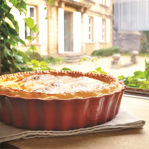 Керамична дълбока форма за тарт Emile Henry Deep Flan Dish 28 см - цвят червен