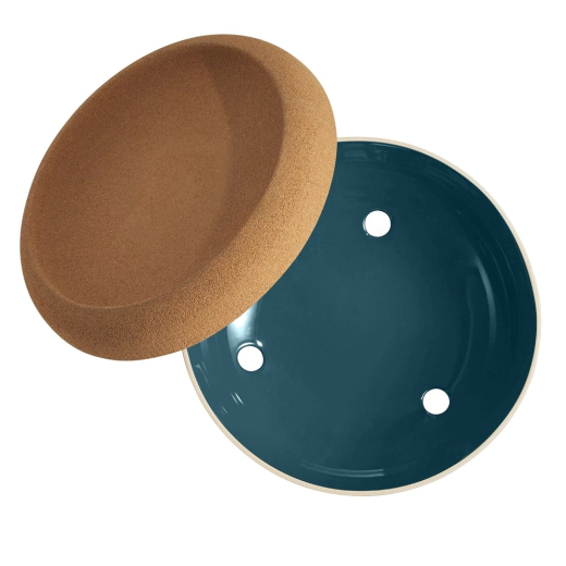 Керамична купа / фруктиера с корков капак Emile Henry Large Storage Bowl 36 см - цвят синьо-зелен
