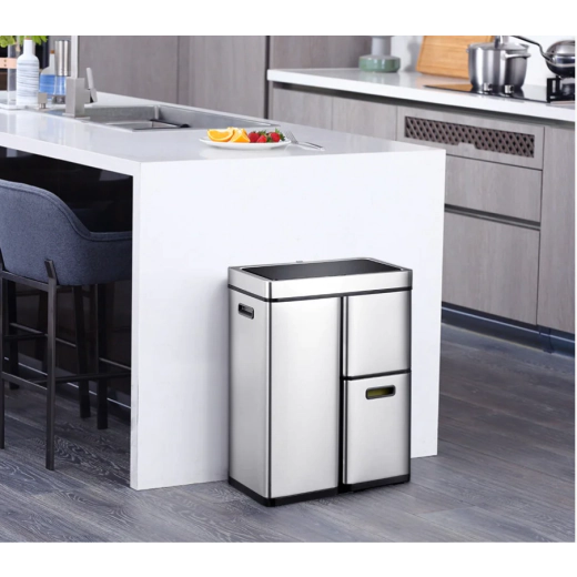 Сензорен кош за разделно събиране на отпадъци Eko Mirage Plus - 60 л (30+15+15) - мат
