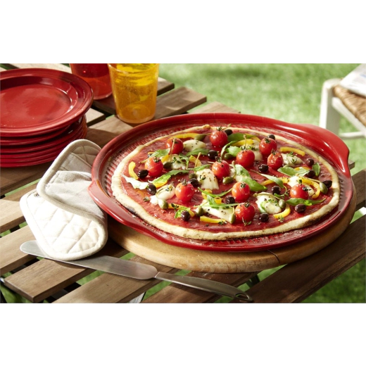 Керамична плоча за пица Emile Henry Ridged Pizza Stone 40 см - цвят червен