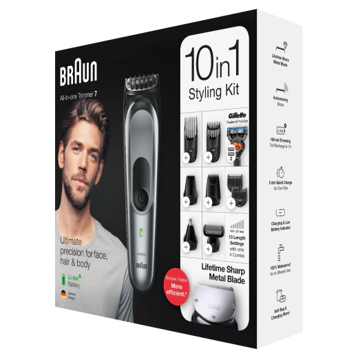 Тример за лице, коса и тяло Braun MGK7221, 10 функции + самобръсначка Gillette