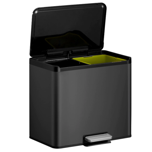 Кош за разделно събиране на отпадъци с педал EKO EUROPE Essential 2 х 15 л - черен 