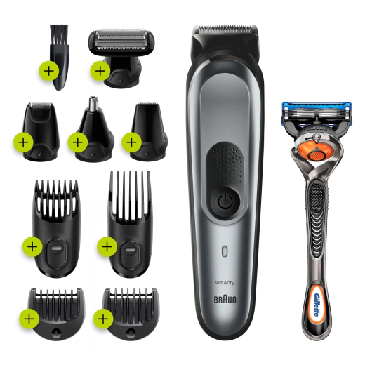 Тример за лице, коса и тяло Braun MGK7221, 10 функции + самобръсначка Gillette
